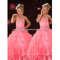 Hot sale halter beaded ruffled pink ball gown skirt custom-made pageant gown pink flower girl dresses CWFaf4241